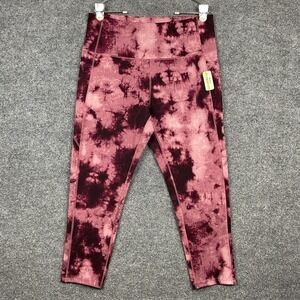 Nicole Miller Women's Crop Leggings 2X Burgundy Tie Dye High Waist Pockets
